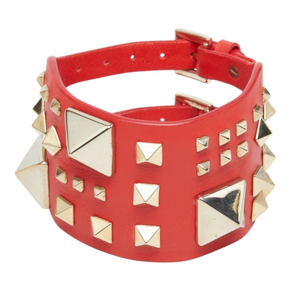 Valentino Rockstud Bracelet, Red Gold Leather Plated, Women's.